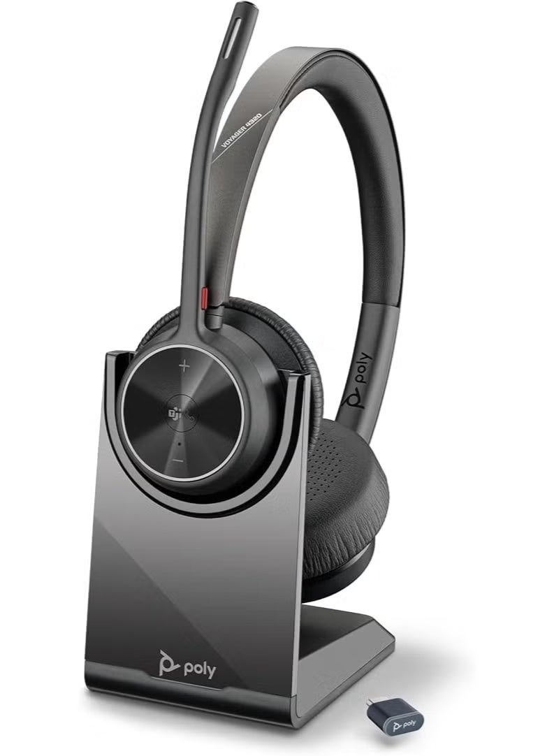 Poly Voyager 4320-M Wireless Headset with BT700 USB-A Adapter and Charging Stand – Dual-Ear, Noise-Cancelling, Microsoft Teams Certified, Black - Image 1